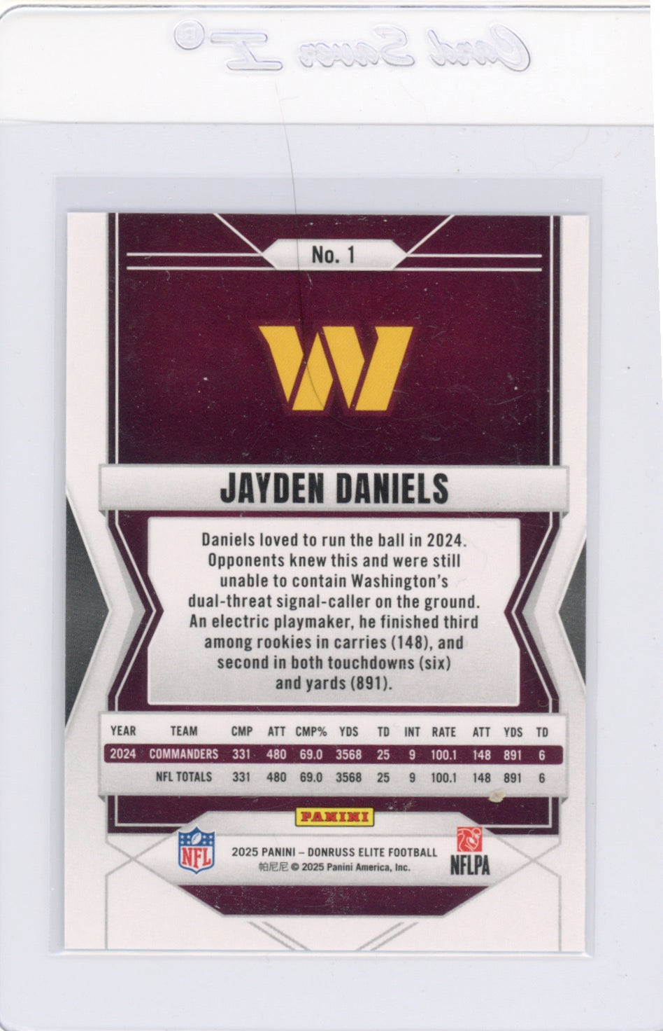 2025 Elite #1 Jayden Daniels Washington Commanders Card