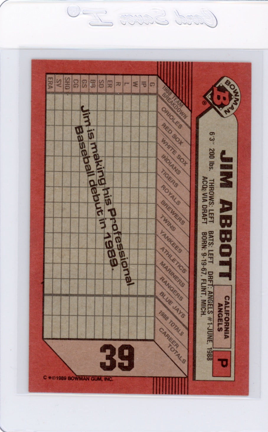 Tarjeta Bowman #426 de Barry Bonds de 1989