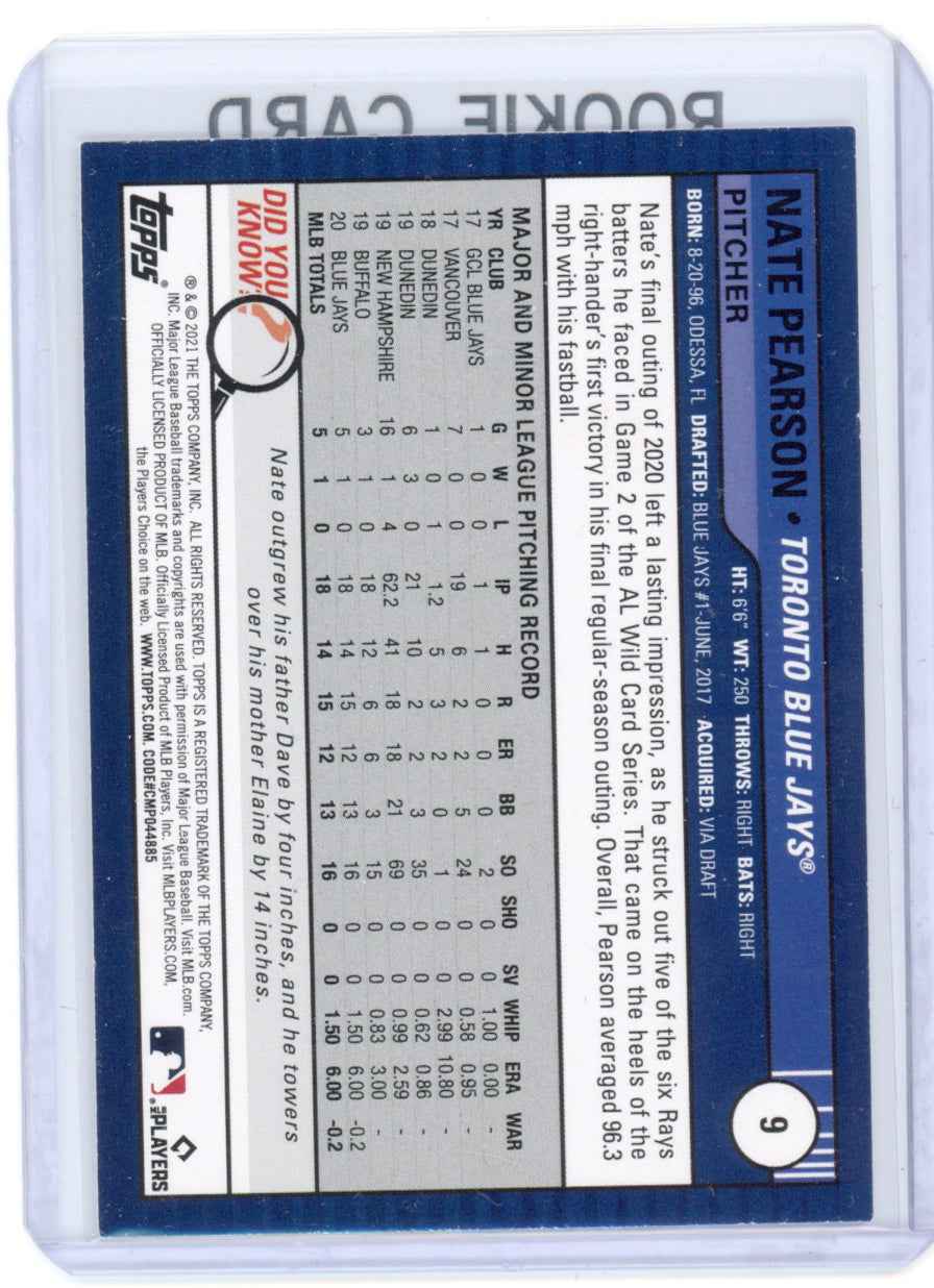 2021 Topps Big League #9 Nate Pearson Rookie (RC) Blue Jays Card