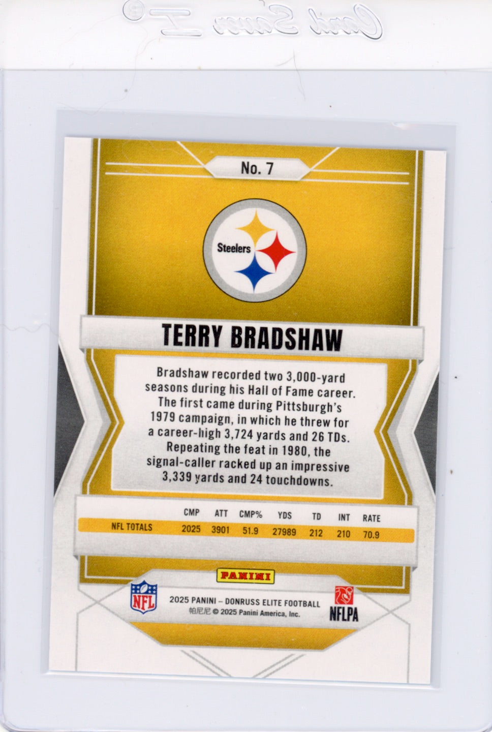 2025 Elite #7 Terry Bradshaw Pittsburgh Steelers Card