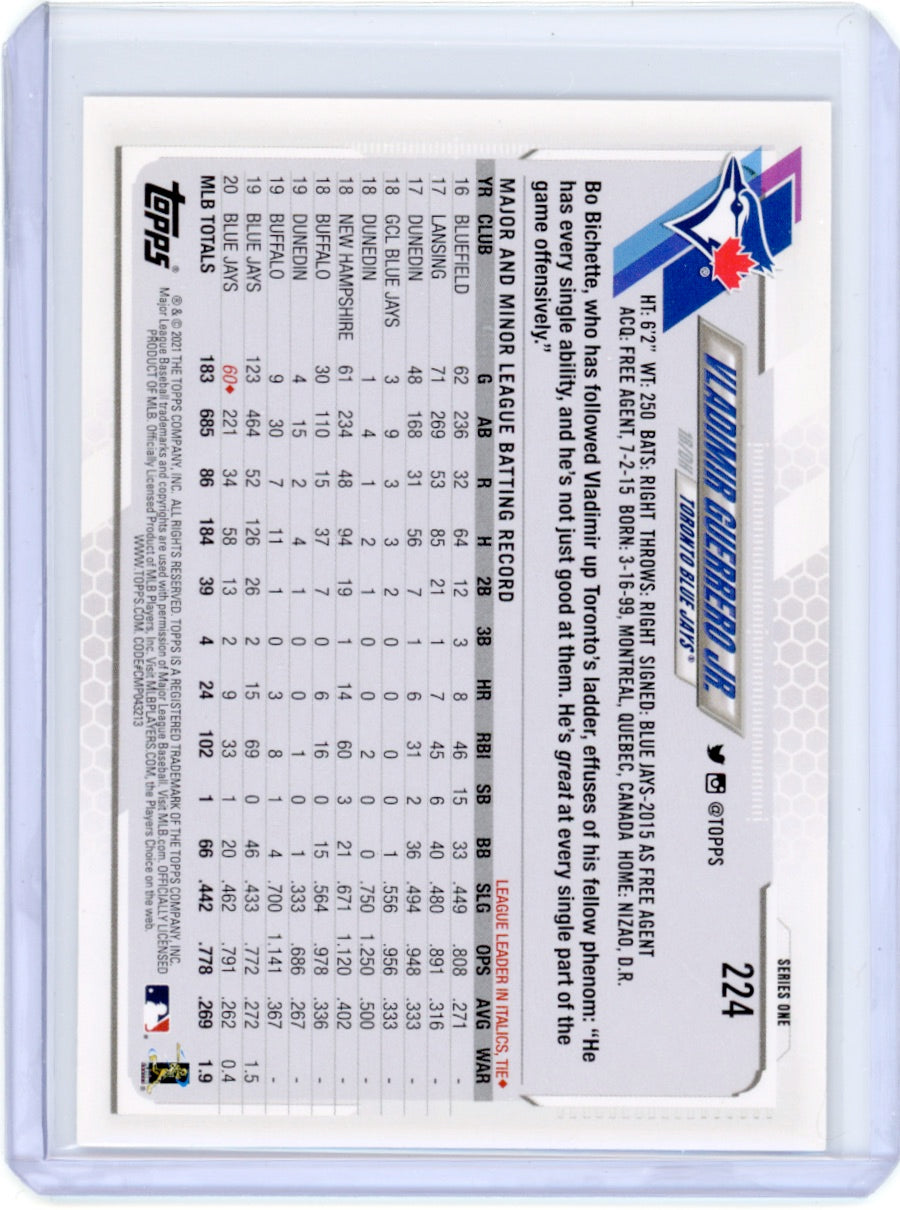 2021 Topps #224 Vladimir Guerrero Jr. Blue Jays Card