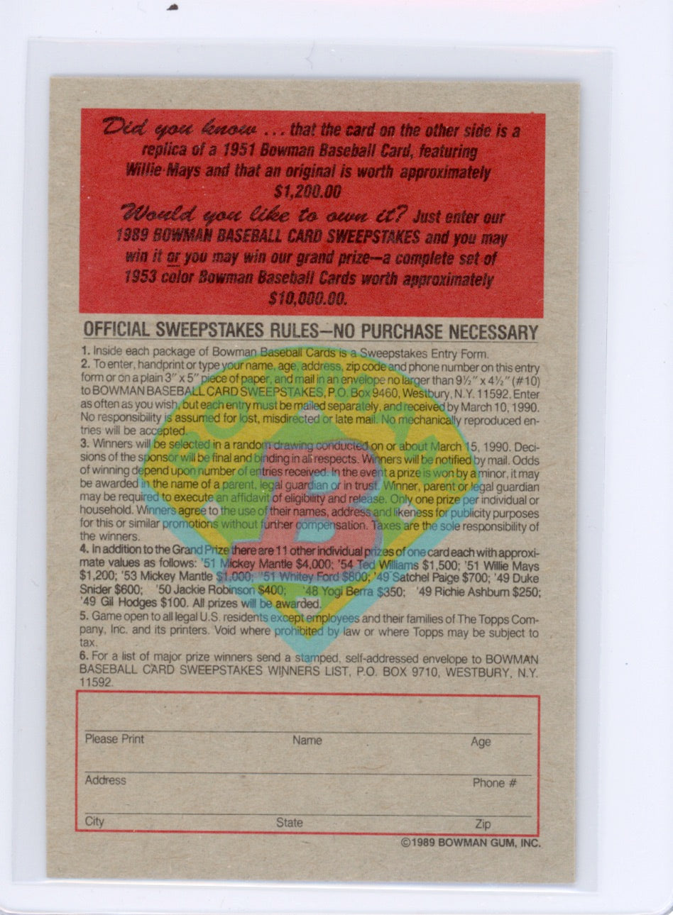 Tarjeta Bowman #426 de Barry Bonds de 1989