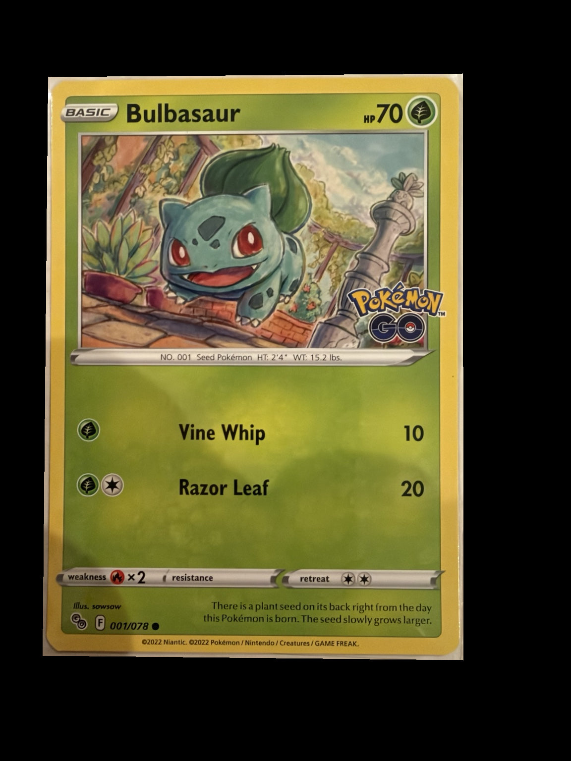 Bulbasaur 001/078 Pokémon GO Non-Holo front — actual card