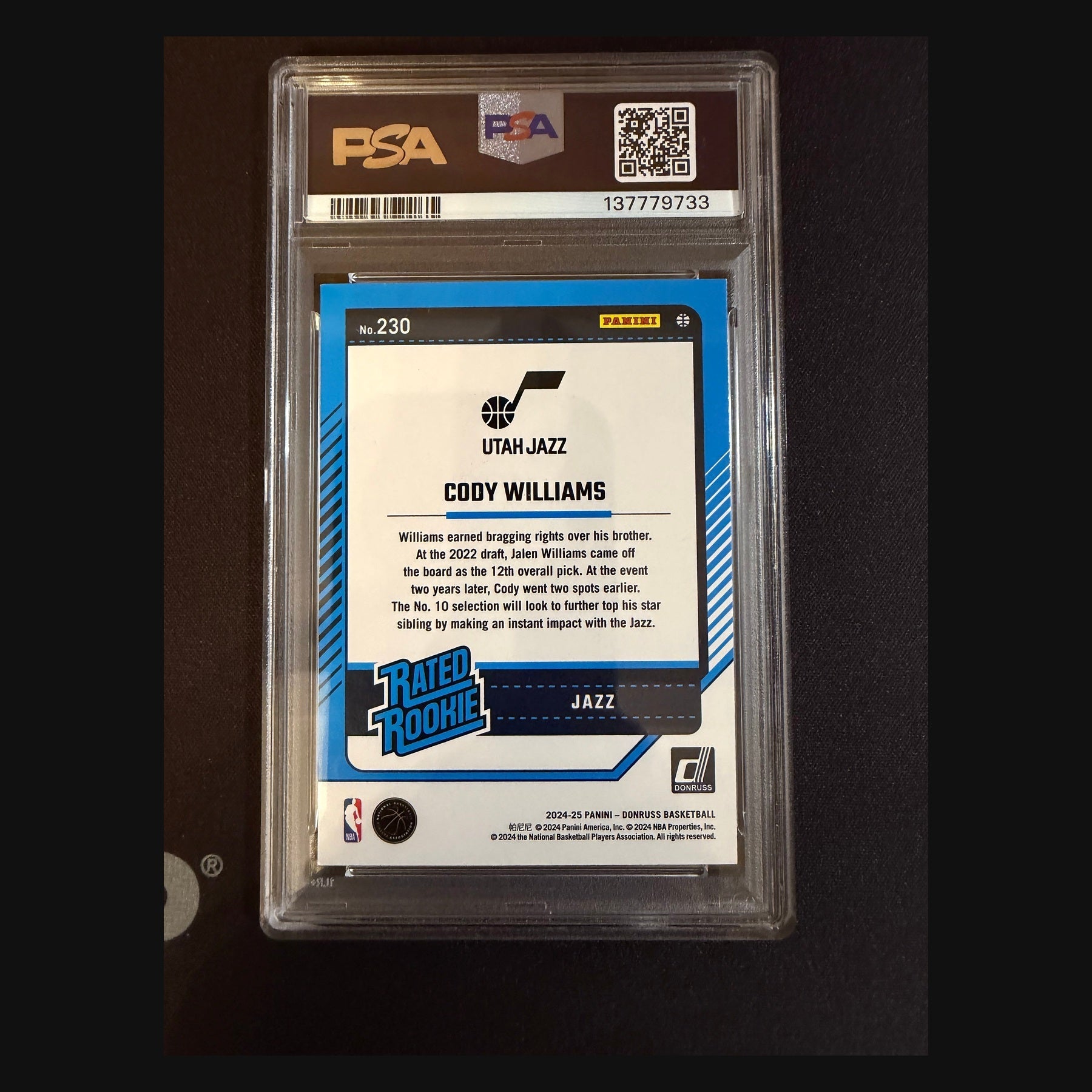 2024 Donruss Cody Williams PSA 8.5 card back