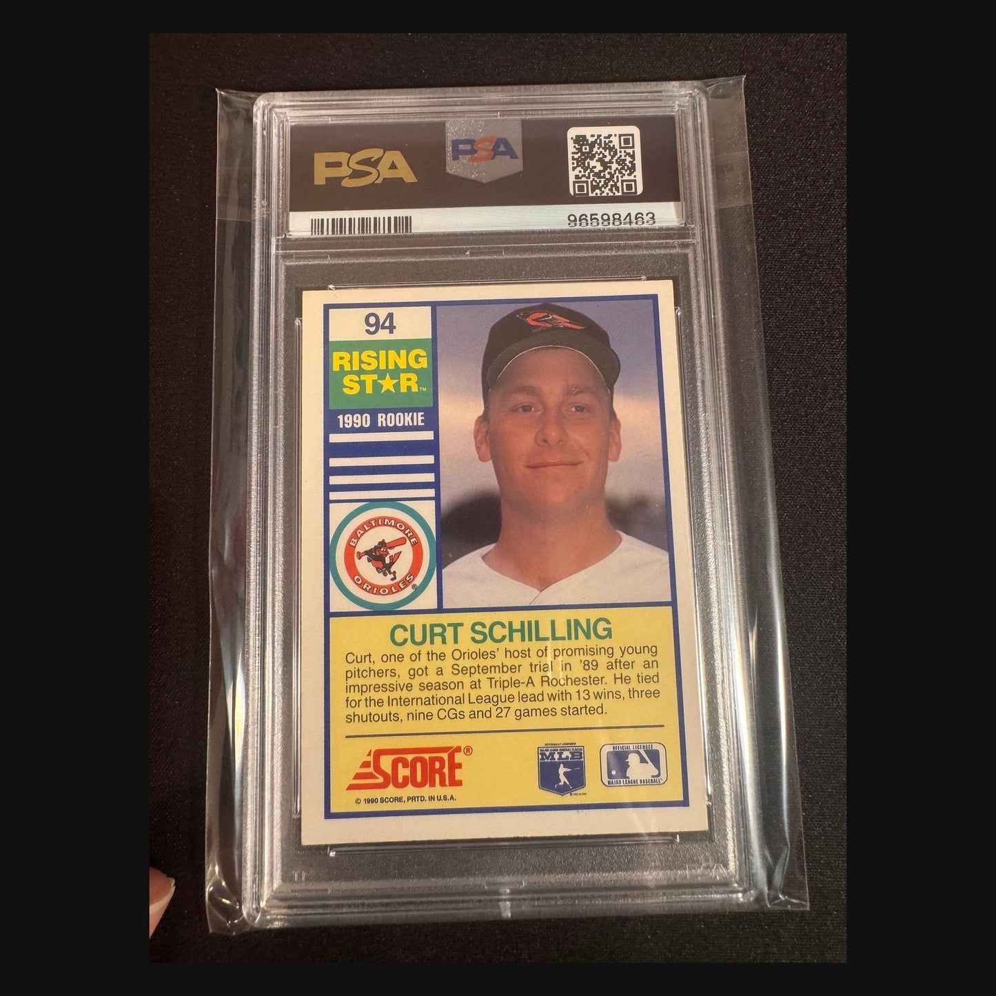 1990 Score Curt Schilling PSA 9 card back