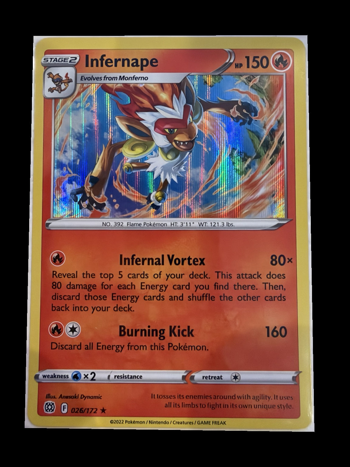 Infernape 026/172 Brilliant Stars Holo front — actual card
