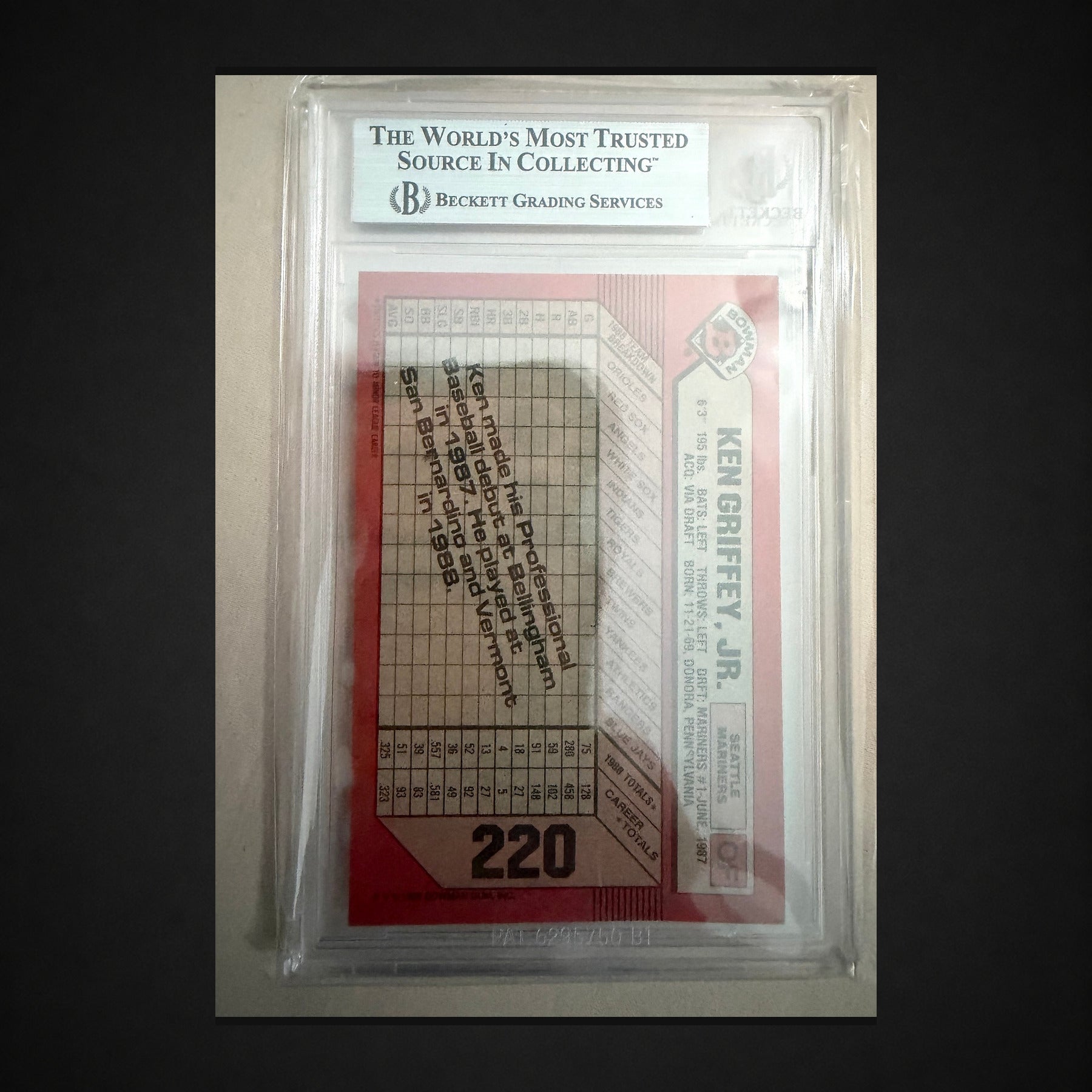 1989 Bowman Ken Griffey Jr BGS 8 card back