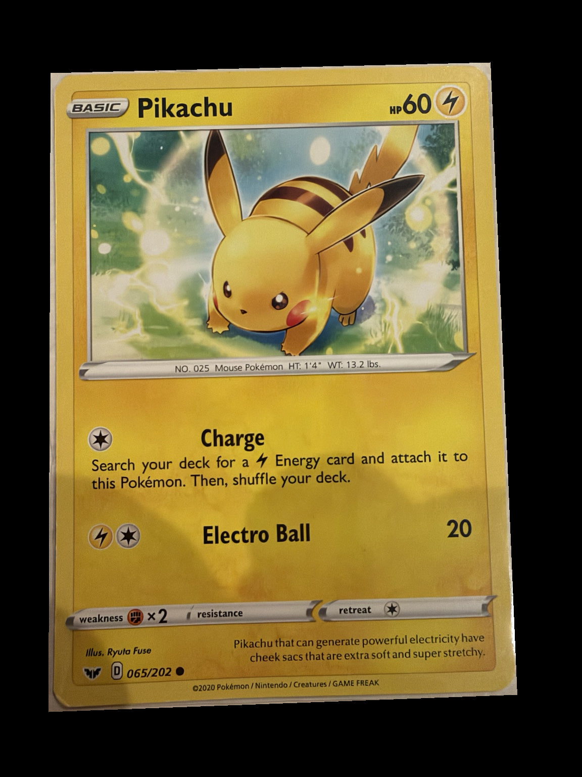 Pikachu 065/202 Sword & Shield Non-Holo front — actual card