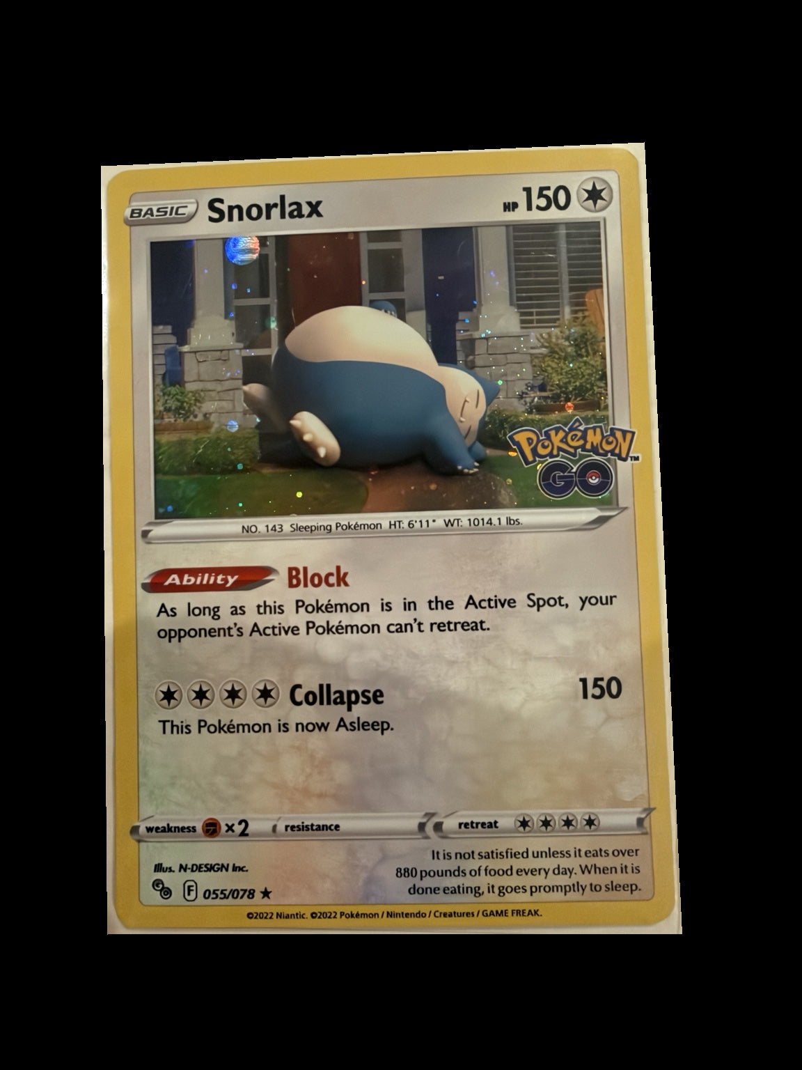 Snorlax 055/078 Pokémon GO Cosmos Holo front — actual card